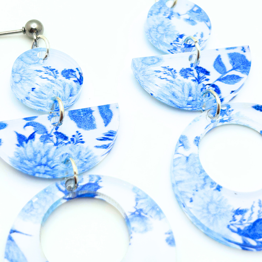 Santorini-Inspired Blue Floral Dangles