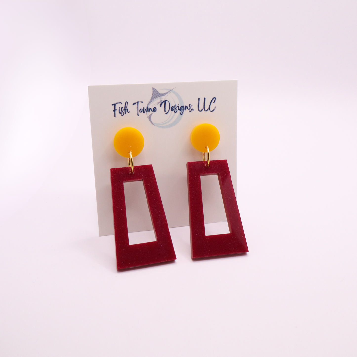 Burgundy and Gold Acrylic Game Day Earrings