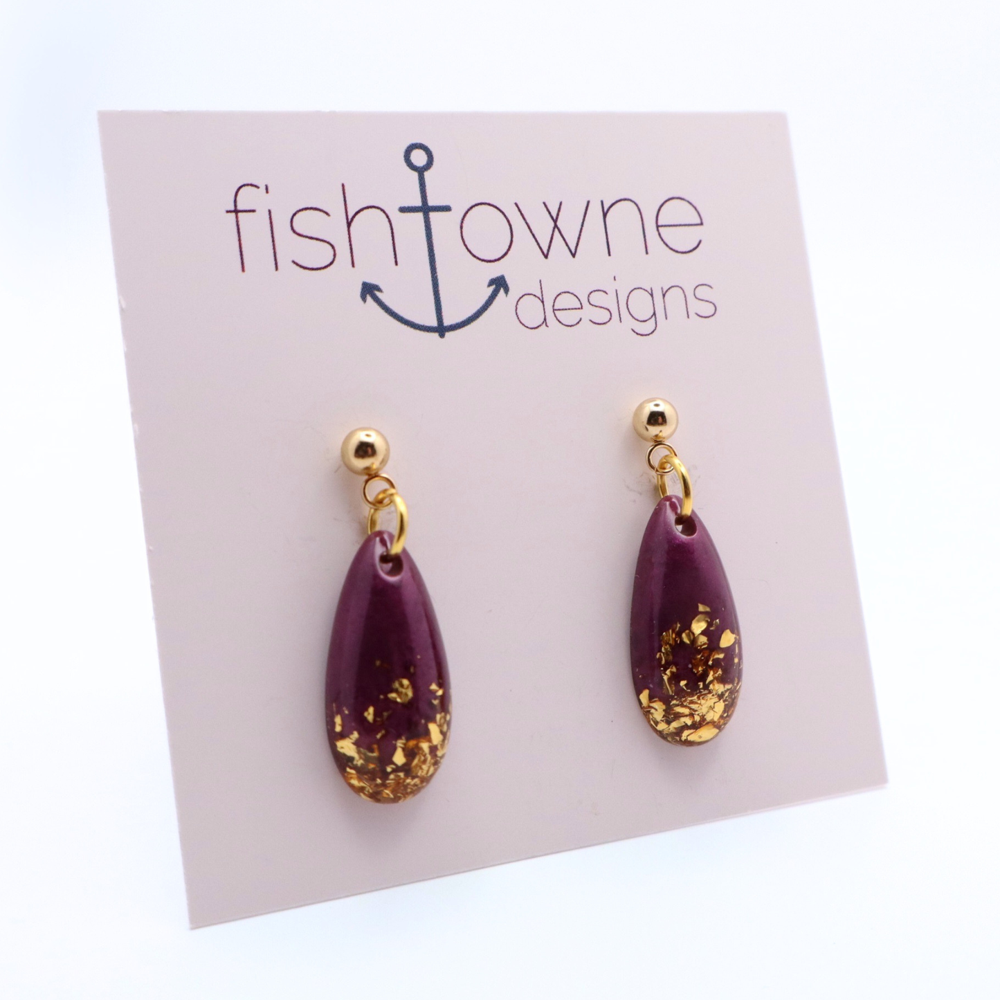 Purple and Gold Resin Earrings - Tidal Merlot