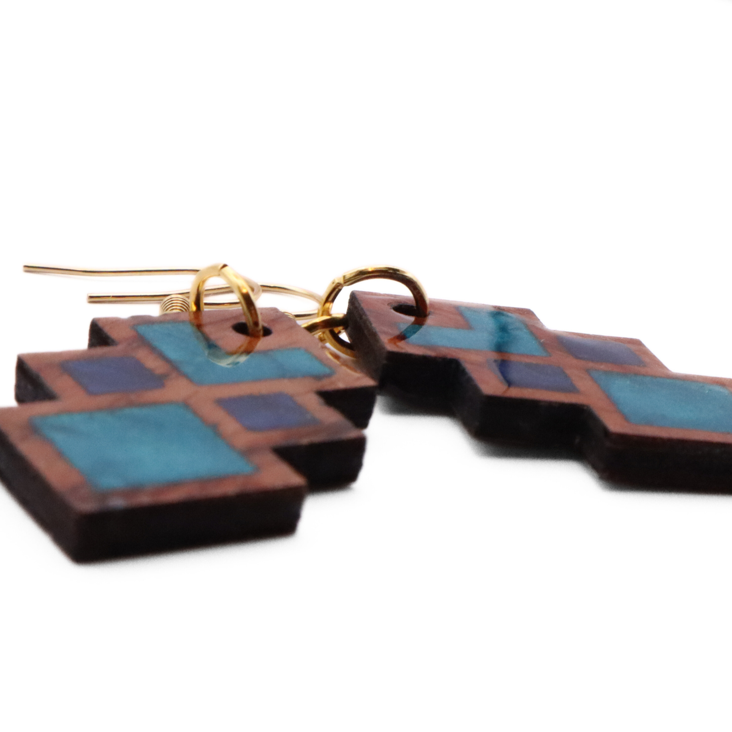 Wood and Resin Geometric Earrings – Boho Statement Jewelry