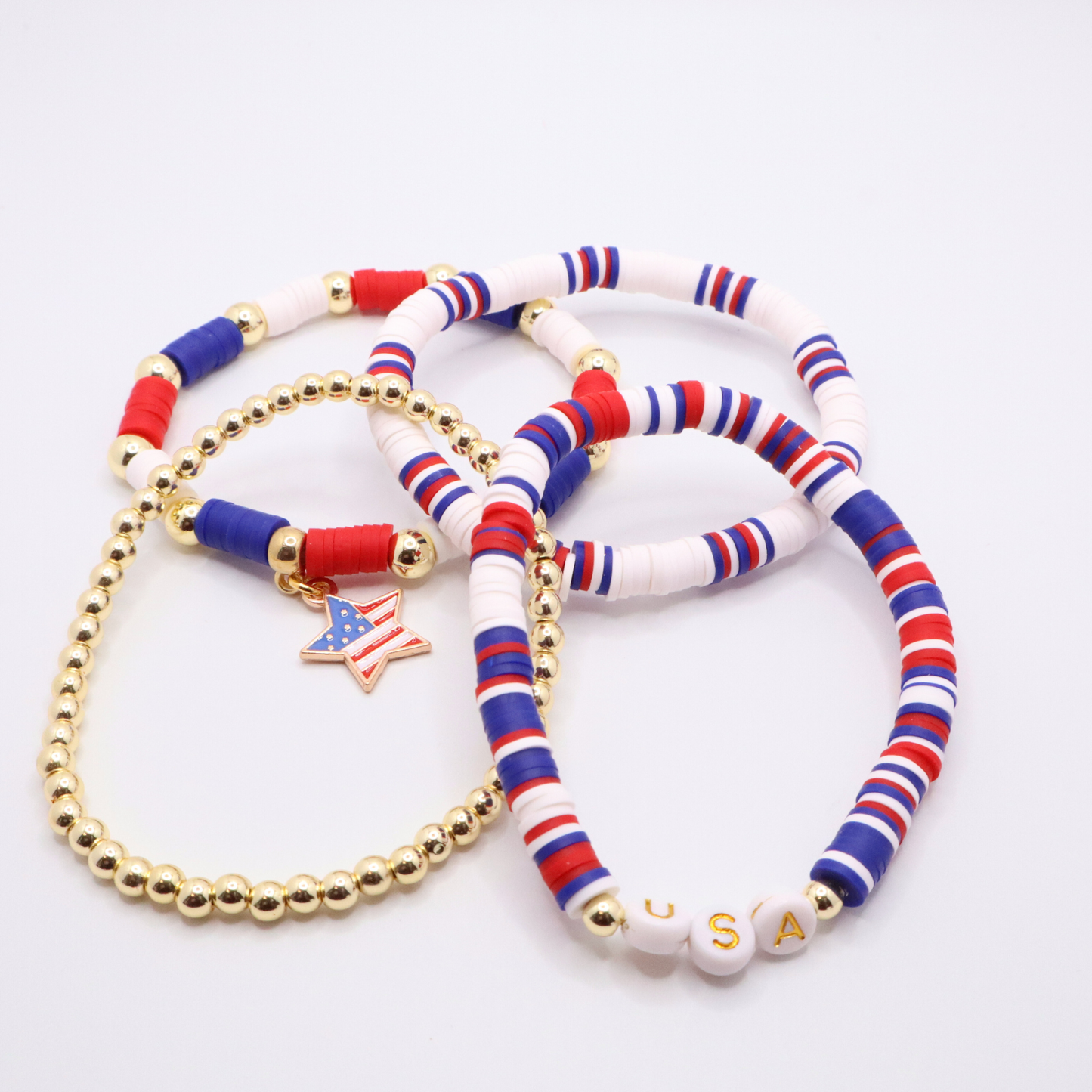 Patriotic Bracelet Stack | 4th of July USA Bracelet | Red White Blue Bracelet Stack