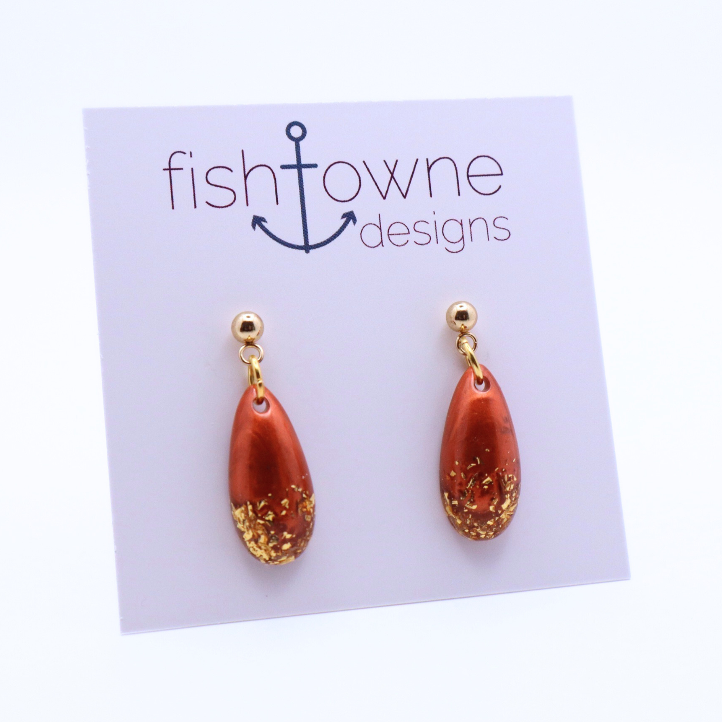 Copper and Gold Resin Earrings - Copper Sands