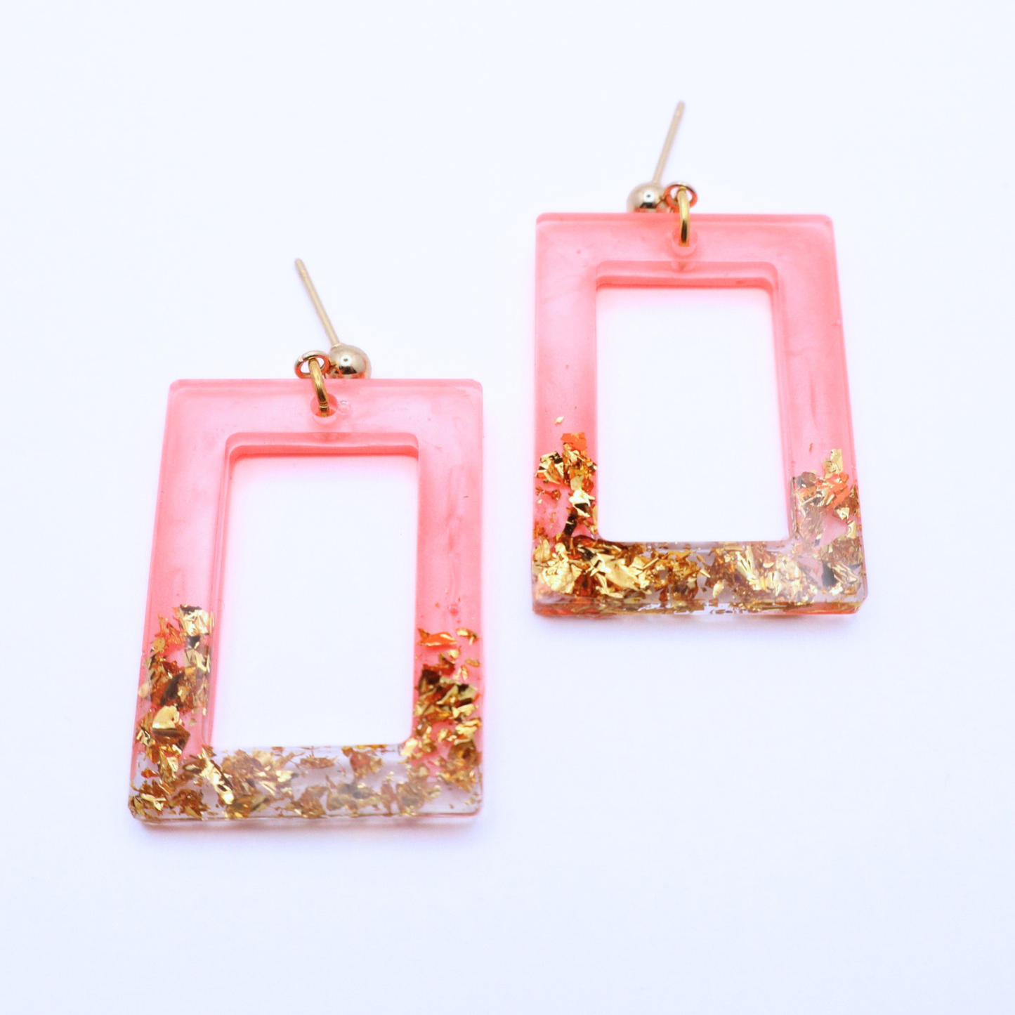 Coral and Gold Resin Earrings - Coral Reef