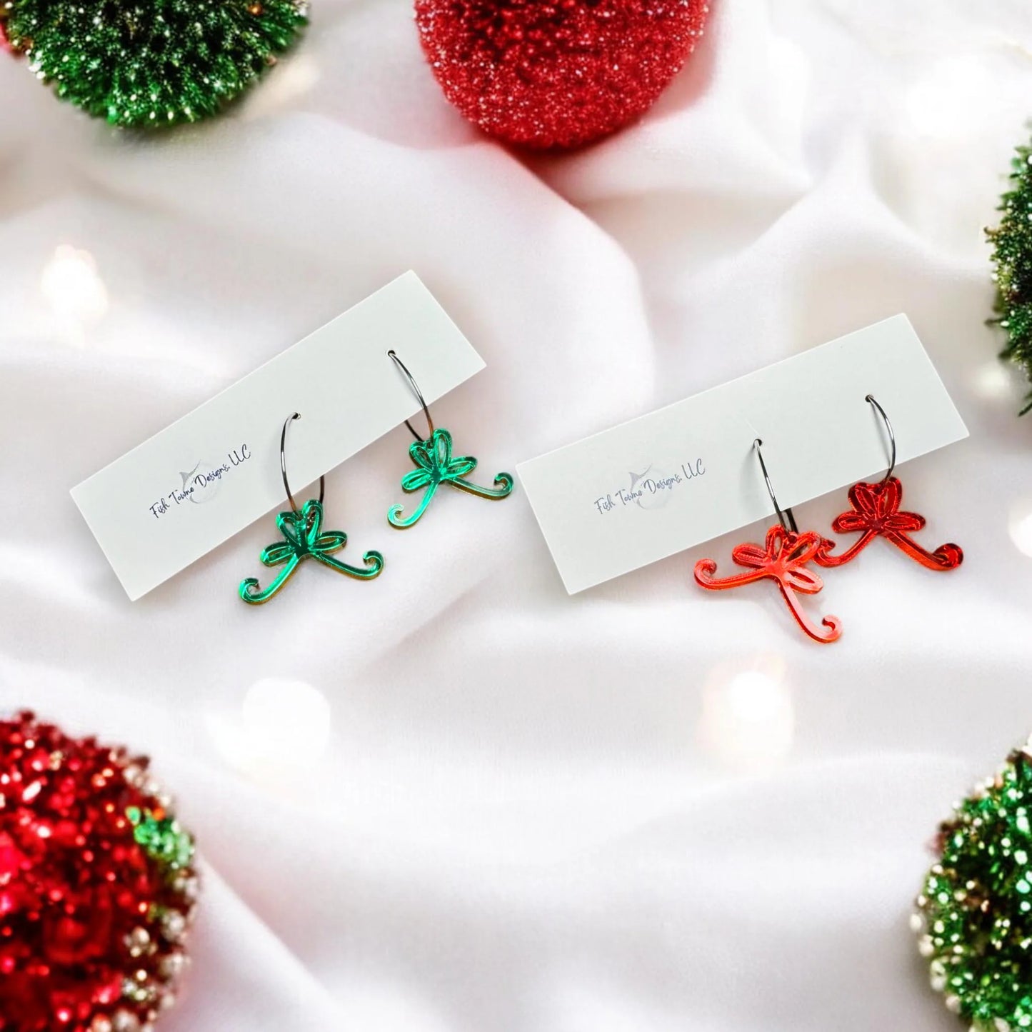 Festive Christmas Bow Hoop Earrings - Holiday Jewelry Gift