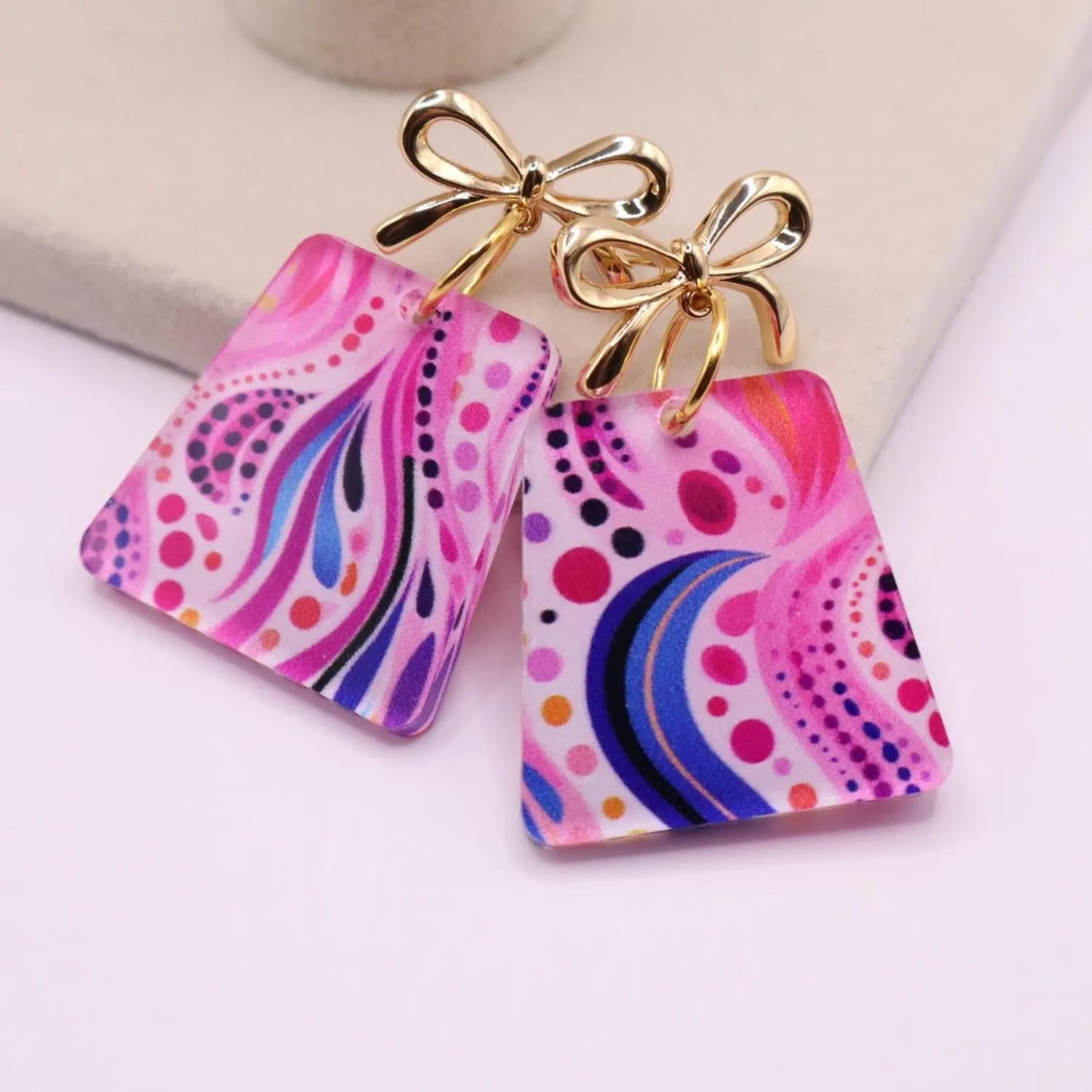 Pink and Blue Statement Earring Dangles - 18K Gold Plated