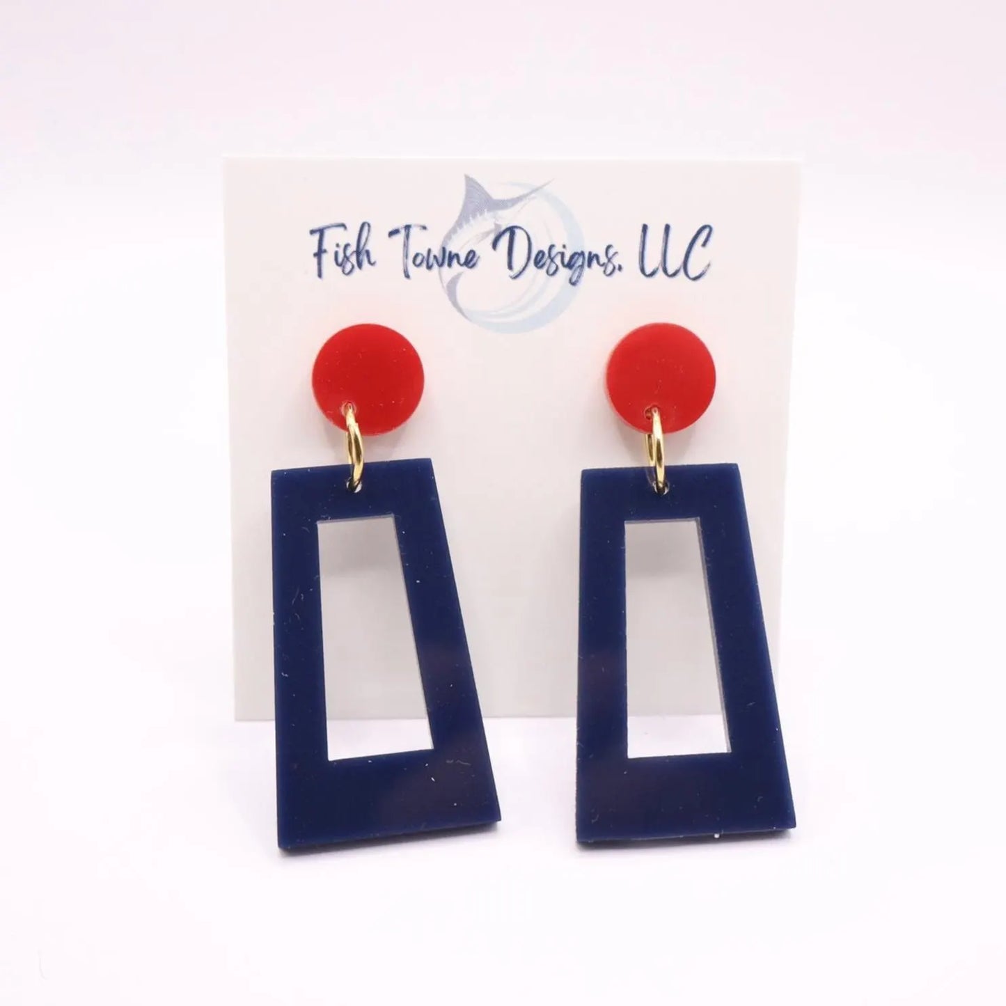 Navy Blue and Red Acrylic Game Day Earrings