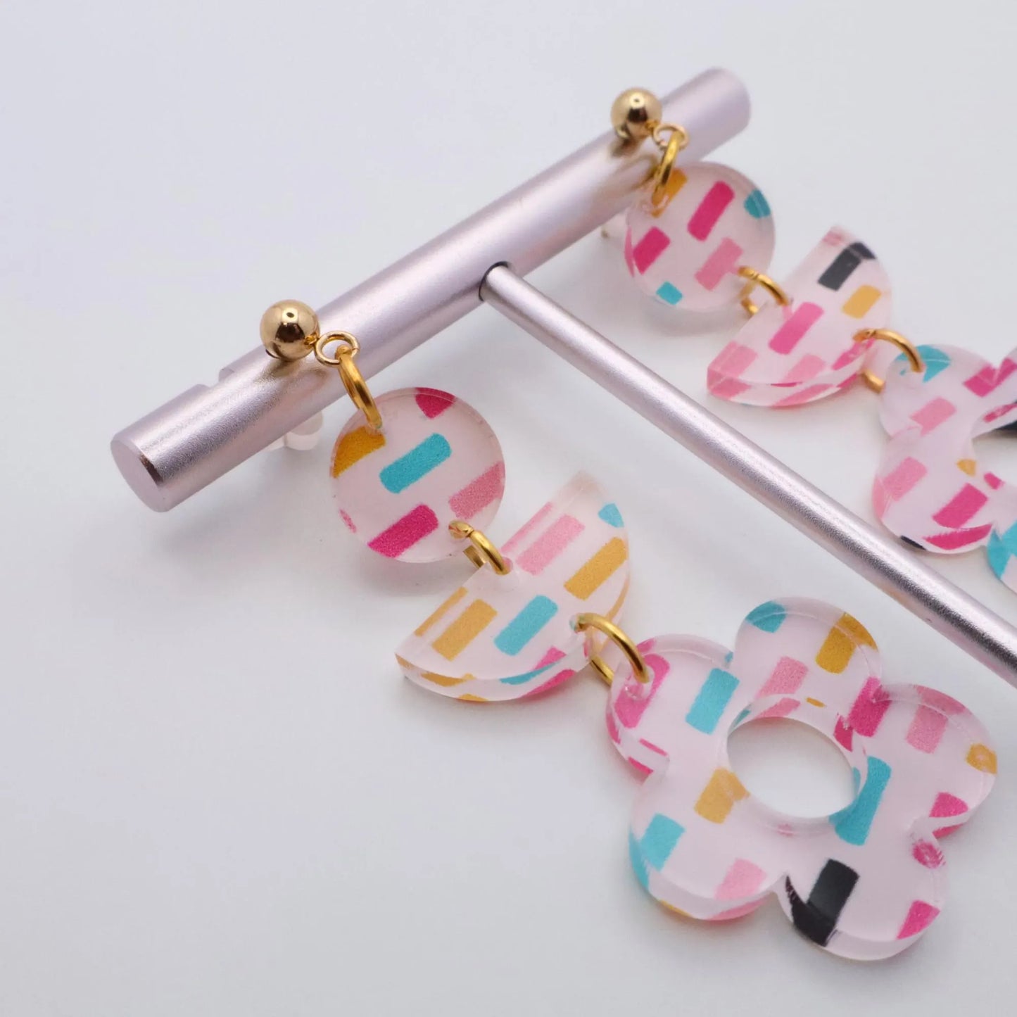 Confetti Stripe Acrylic Flower Earrings – Fun & Fresh for Summer