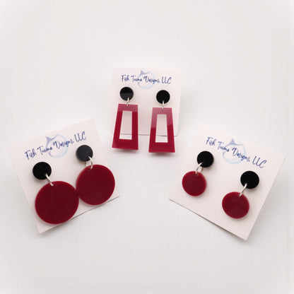 Maroon and Black Acrylic Game Day Earrings