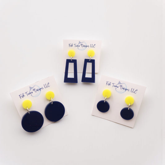 Navy Blue and Yellow Acrylic Game Day Earrings