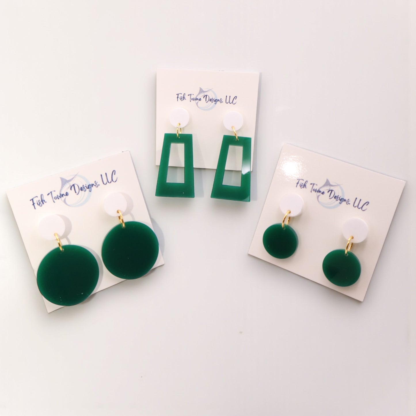 Green and White Acrylic Game Day Earrings