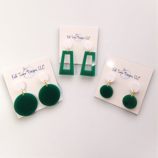 Green and White Acrylic Game Day Earrings