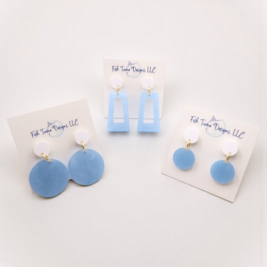Light Blue and White Acrylic Game Day Earrings