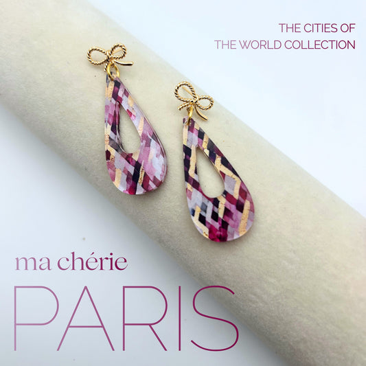 Parisian Inspired Pink & Gold Dangle Earrings