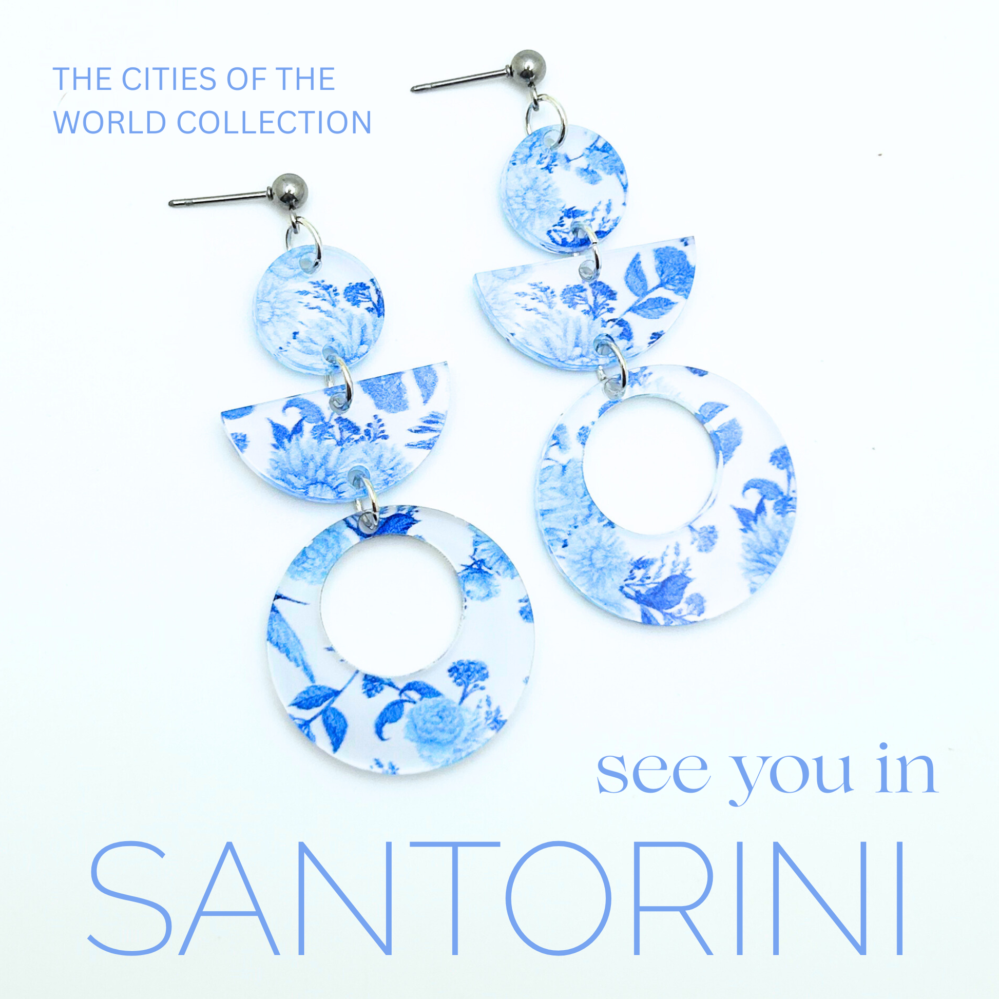 Santorini-Inspired Blue Floral Dangles - Fish Towne Designs, LLC