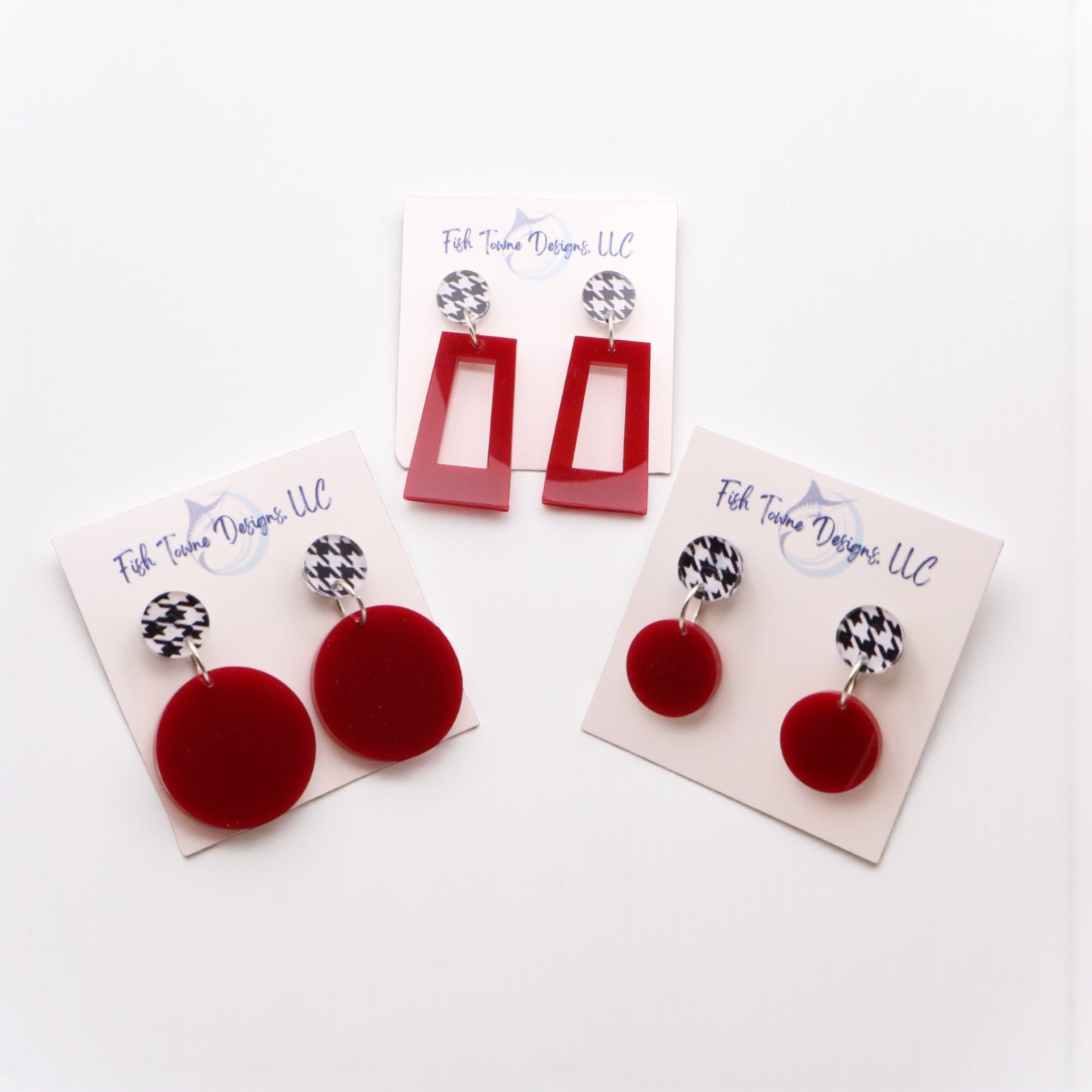 Crimson and Houndstooth Acrylic Game Day Earrings