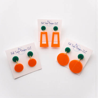 Orange and Green Acrylic Game Day Earrings