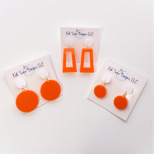 Orange and White Acrylic Game Day Earrings