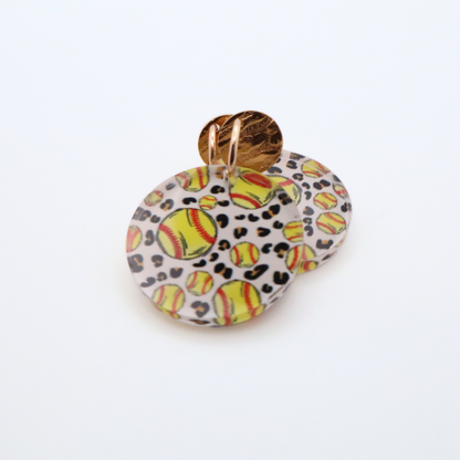 Softball Acrylic Dangle Earrings