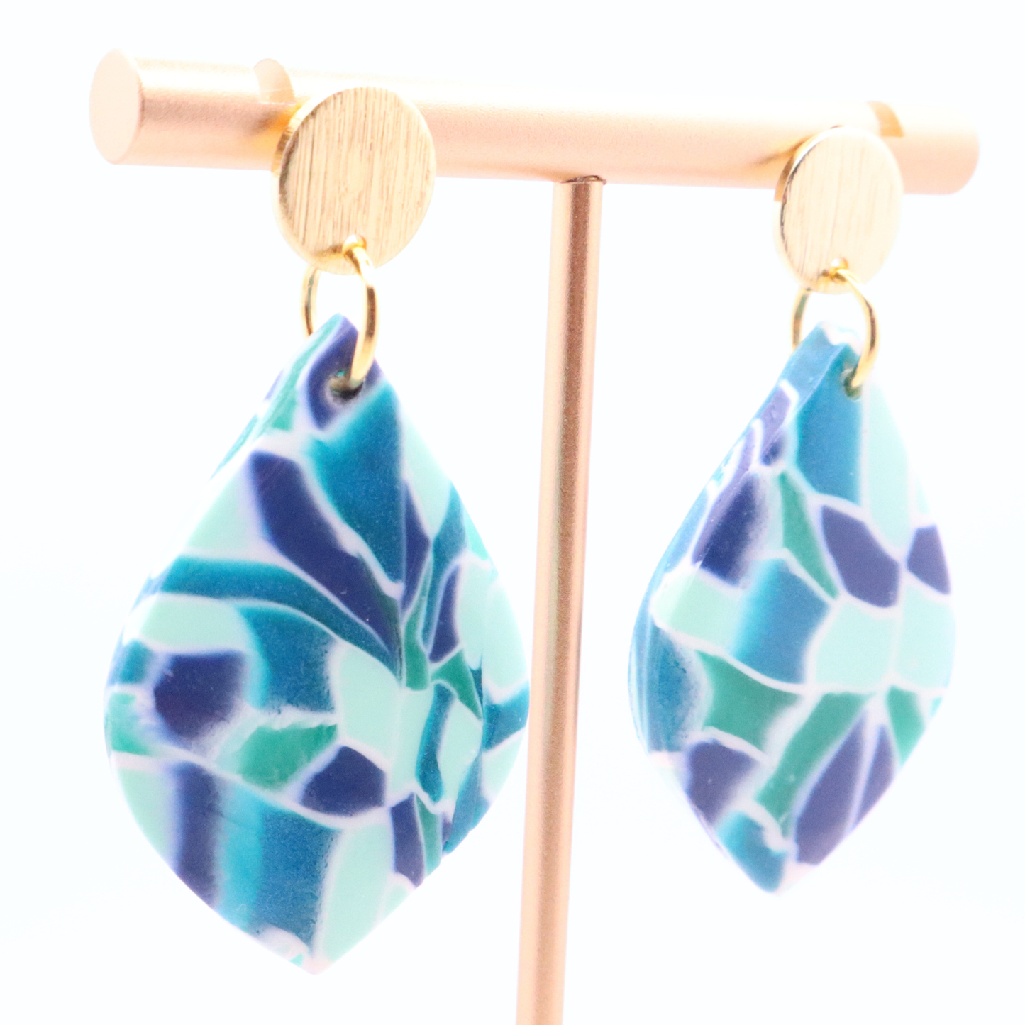 Tidal Mosaic Teardrop Polymer Clay Earrings