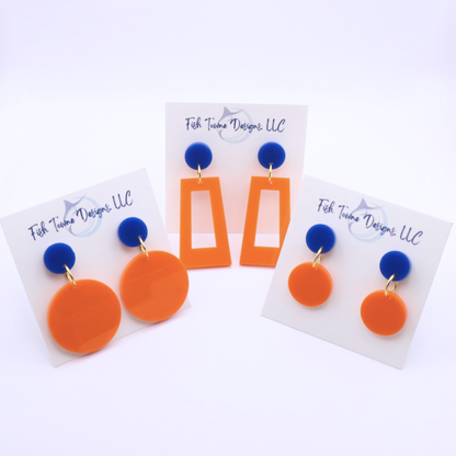 Orange and Blue Acrylic Game Day Earrings