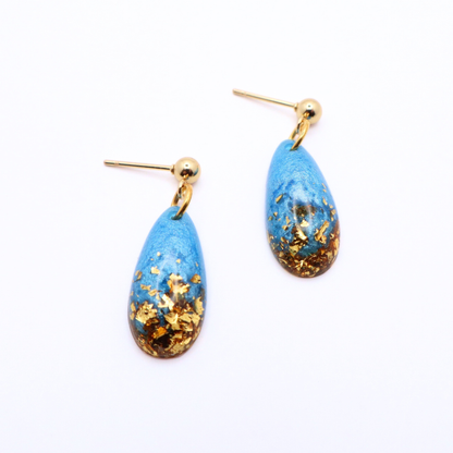 Aqua Blue and Gold Resin Earrings - Poolside Splash