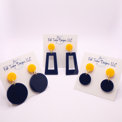 Navy Blue and Gold Acrylic Game Day Earrings