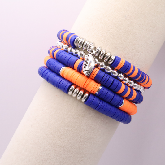 Orange & Blue Game Day Clay Bead Bracelet Stack