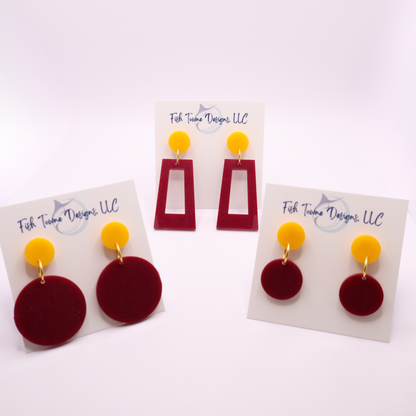 Burgundy and Gold Acrylic Game Day Earrings
