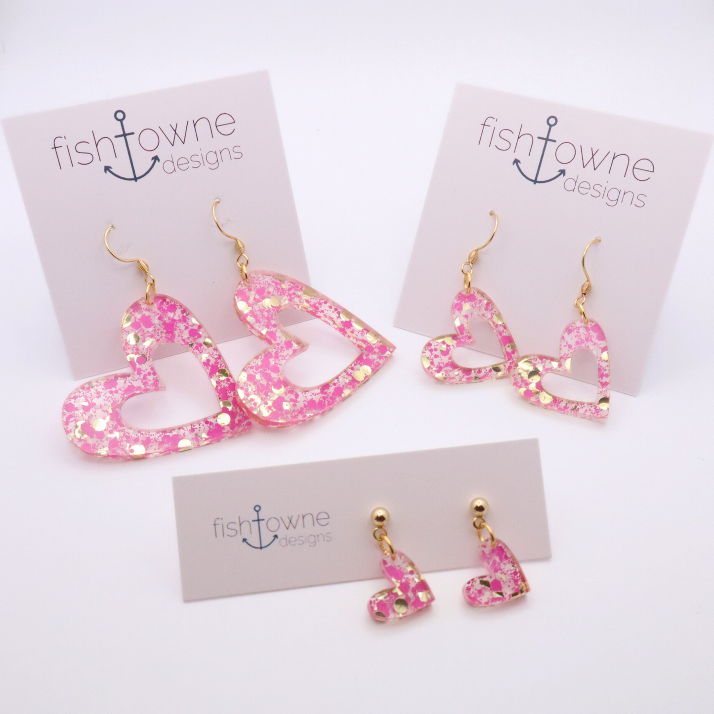 Pink Glitter Heart Acrylic Earrings – Romantic & Playful Statement Jewelry | Valentine's Day Earrings