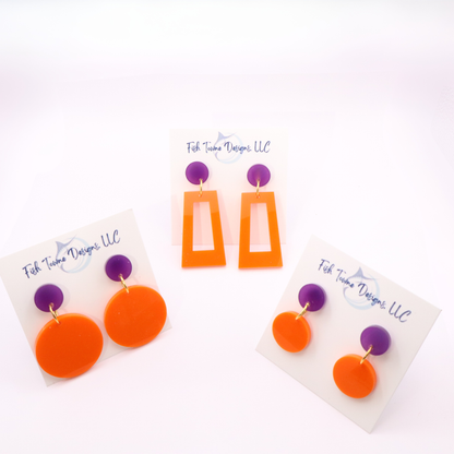 Orange and Purple Acrylic Game Day Earrings