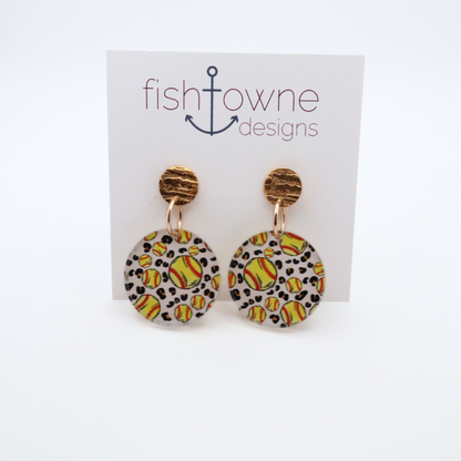 Softball Acrylic Dangle Earrings