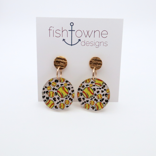 Softball Acrylic Dangle Earrings