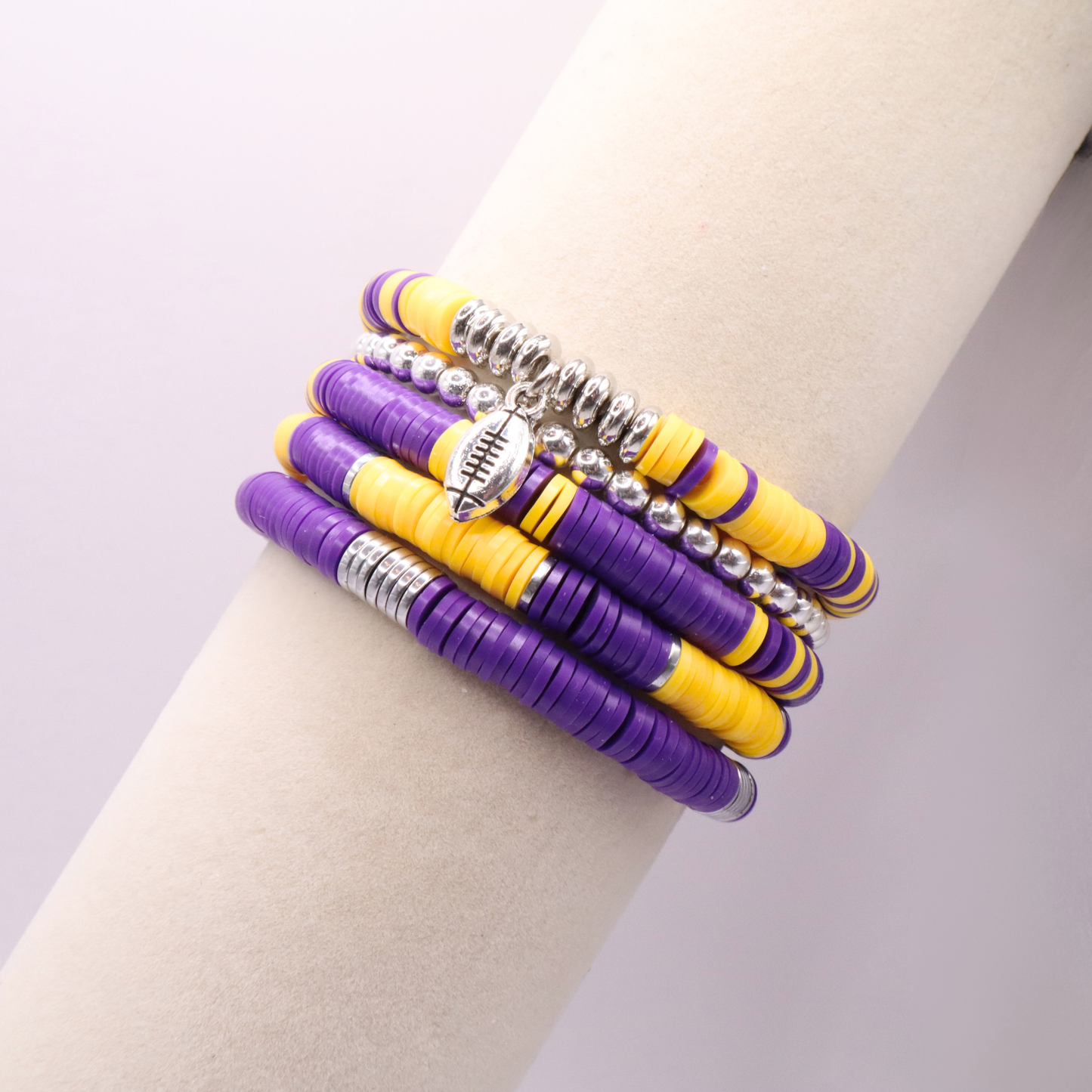 Purple & Gold Game Day Clay Bead Bracelet Stack