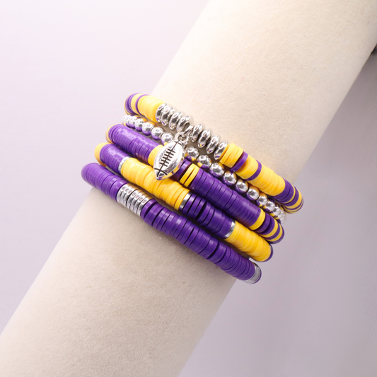Purple & Gold Game Day Clay Bead Bracelet Stack