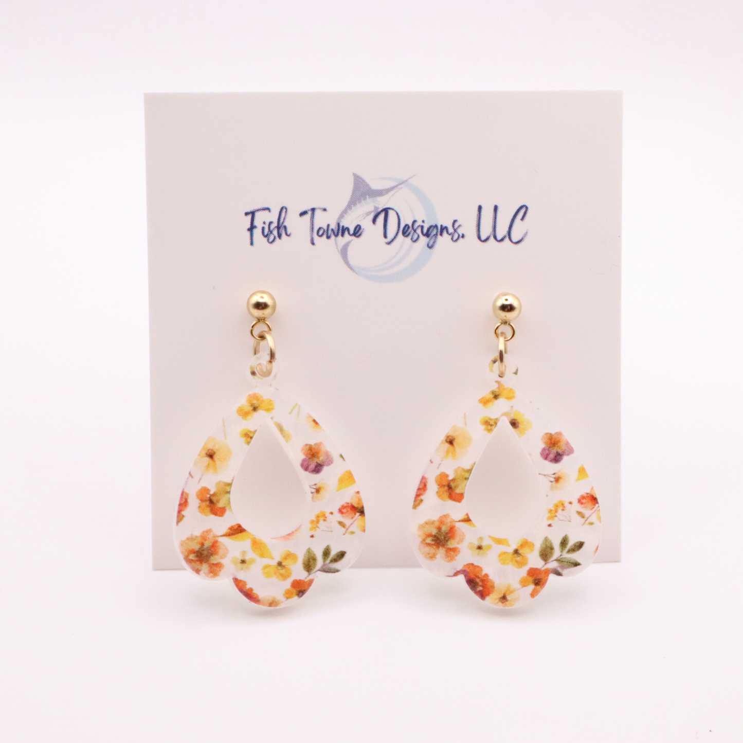 Spring Floral Acrylic Teardrop Earrings