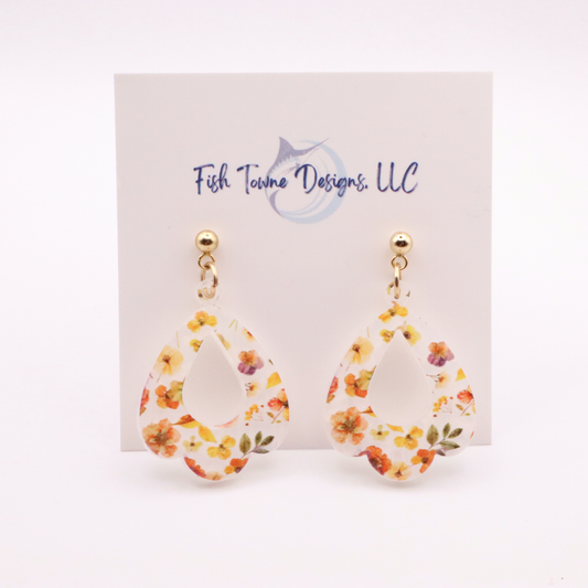 Spring Floral Acrylic Teardrop Earrings