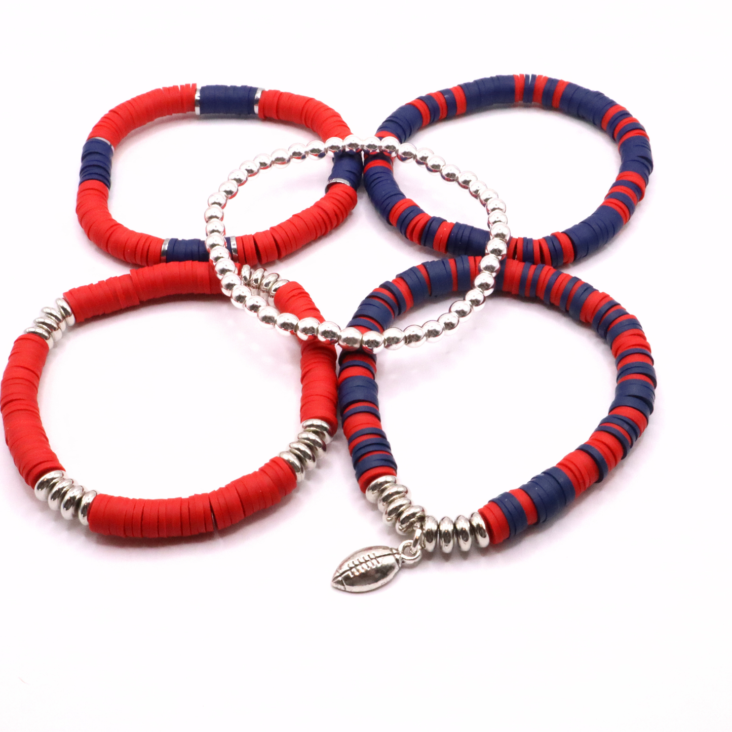 Red & Navy Blue Game Day Clay Bead Bracelet Stack