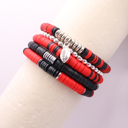 Red & Black Game Day Clay Bead Bracelet Stack