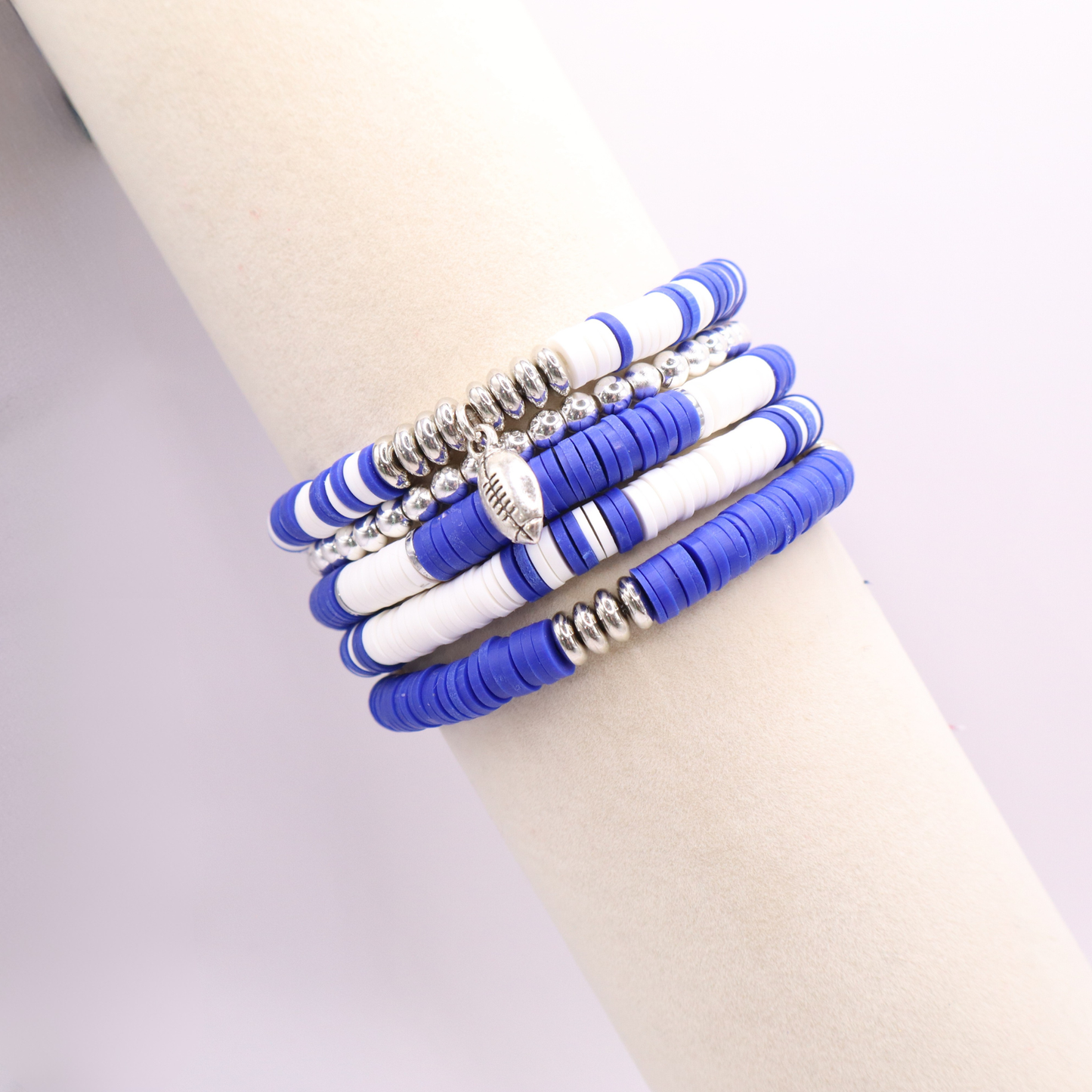 Royal Blue & White Game Day Clay Bead Bracelet Stack