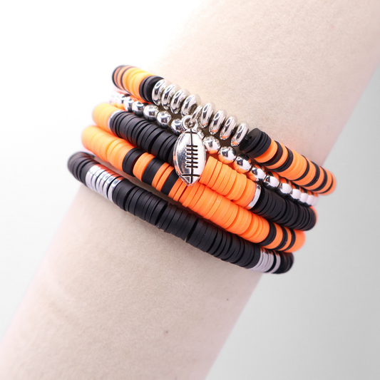 Orange & Black Game Day Clay Bead Bracelet Stack