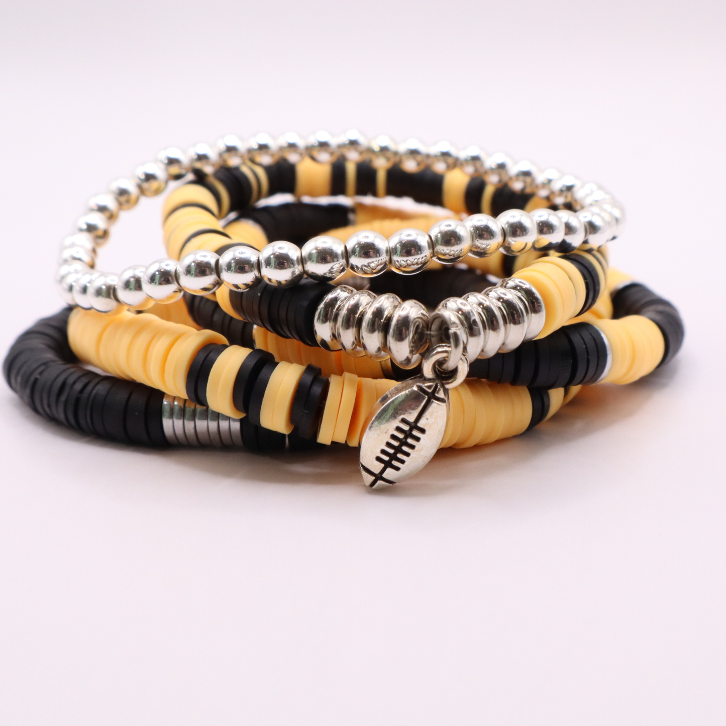 Black & Gold Game Day Clay Bead Bracelet Stack