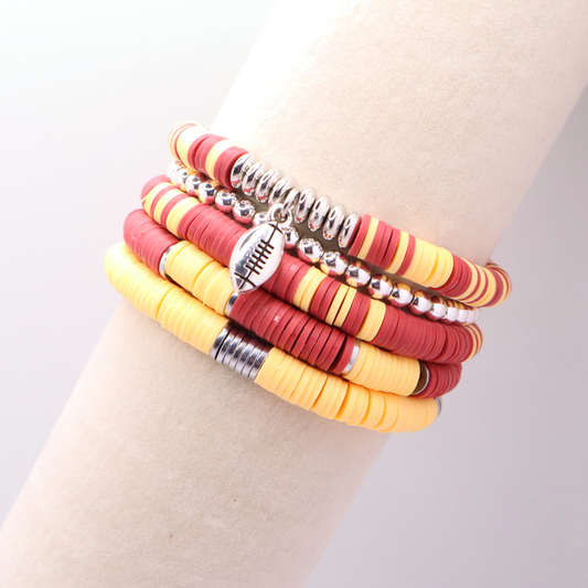 Burgundy & Gold Game Day Clay Bead Bracelet Stack