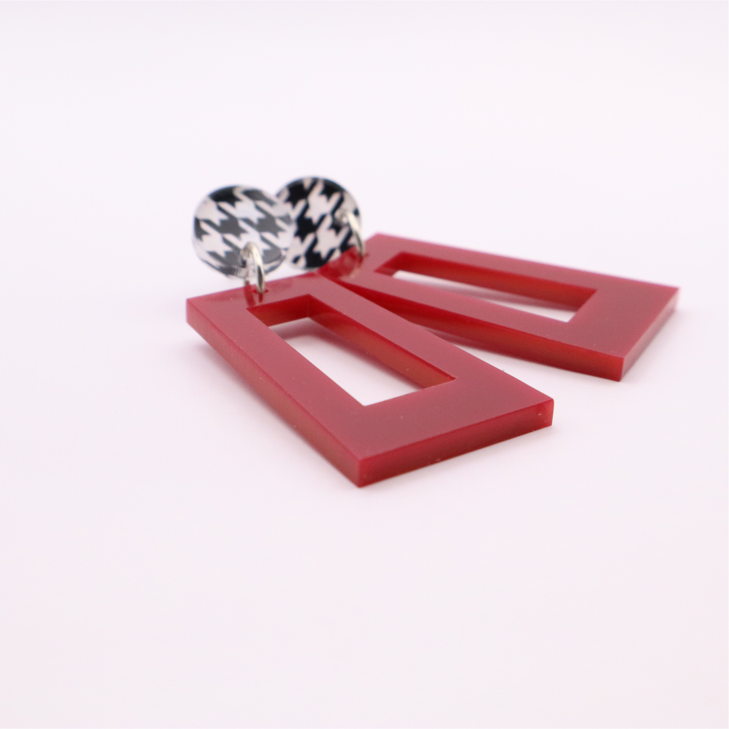 Crimson and Houndstooth Acrylic Game Day Earrings