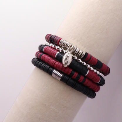 Maroon & Black Game Day Clay Bead Bracelet Stack