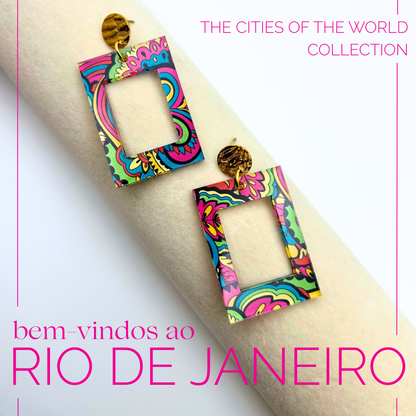 Rio De Janeiro Inspired Acrylic Statement Earrings - Fish Towne Designs, LLC