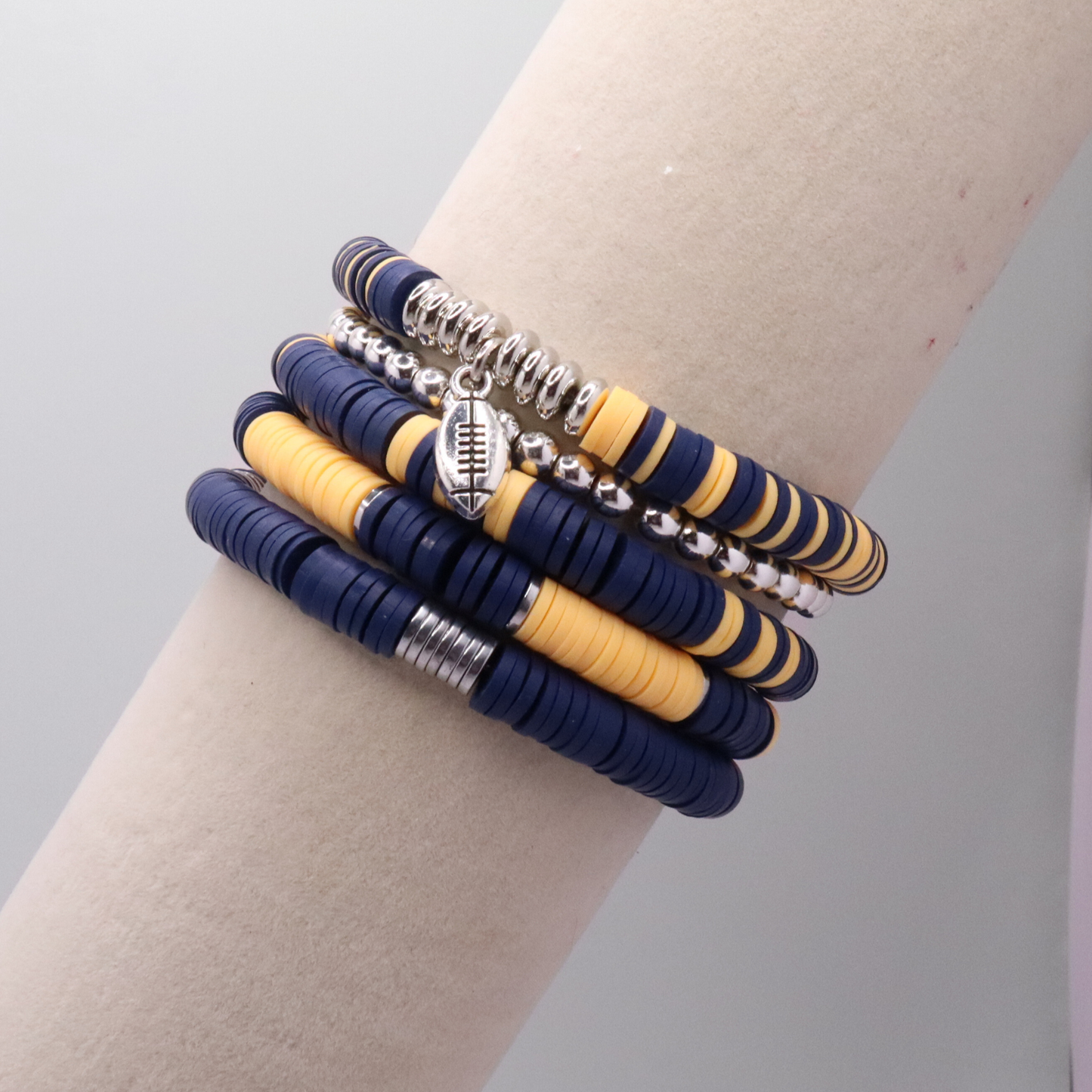Navy & Gold Game Day Clay Bead Bracelet Stack