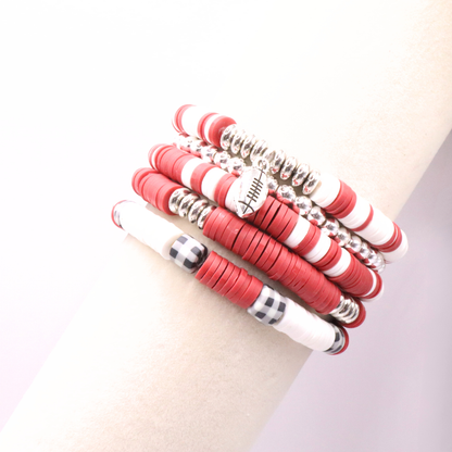 Crimson & Houndstooth Game Day Clay Bead Bracelet Stack