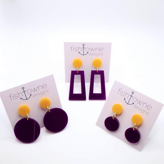 Purple and Gold Acrylic Game Day Earrings