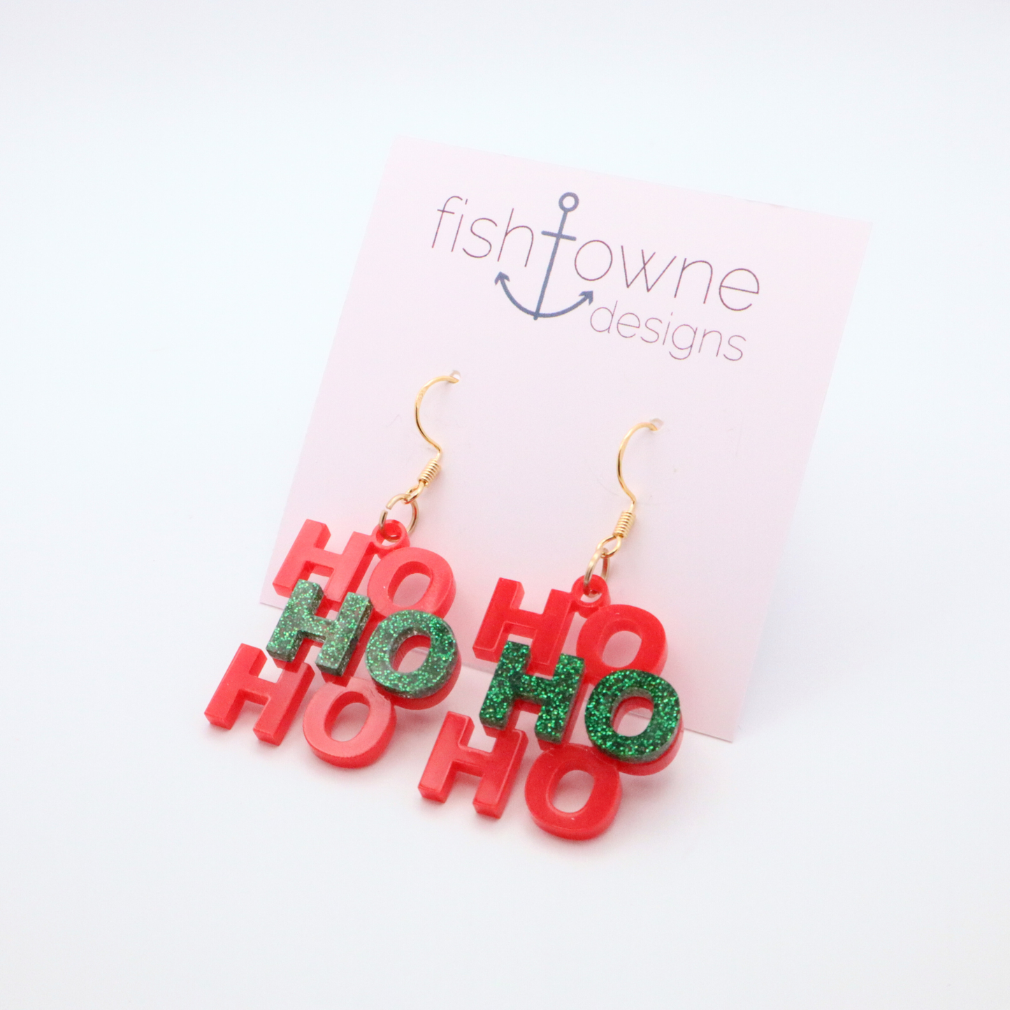 Festive "Ho Ho Ho" Christmas Earrings – Red and Green Acrylic