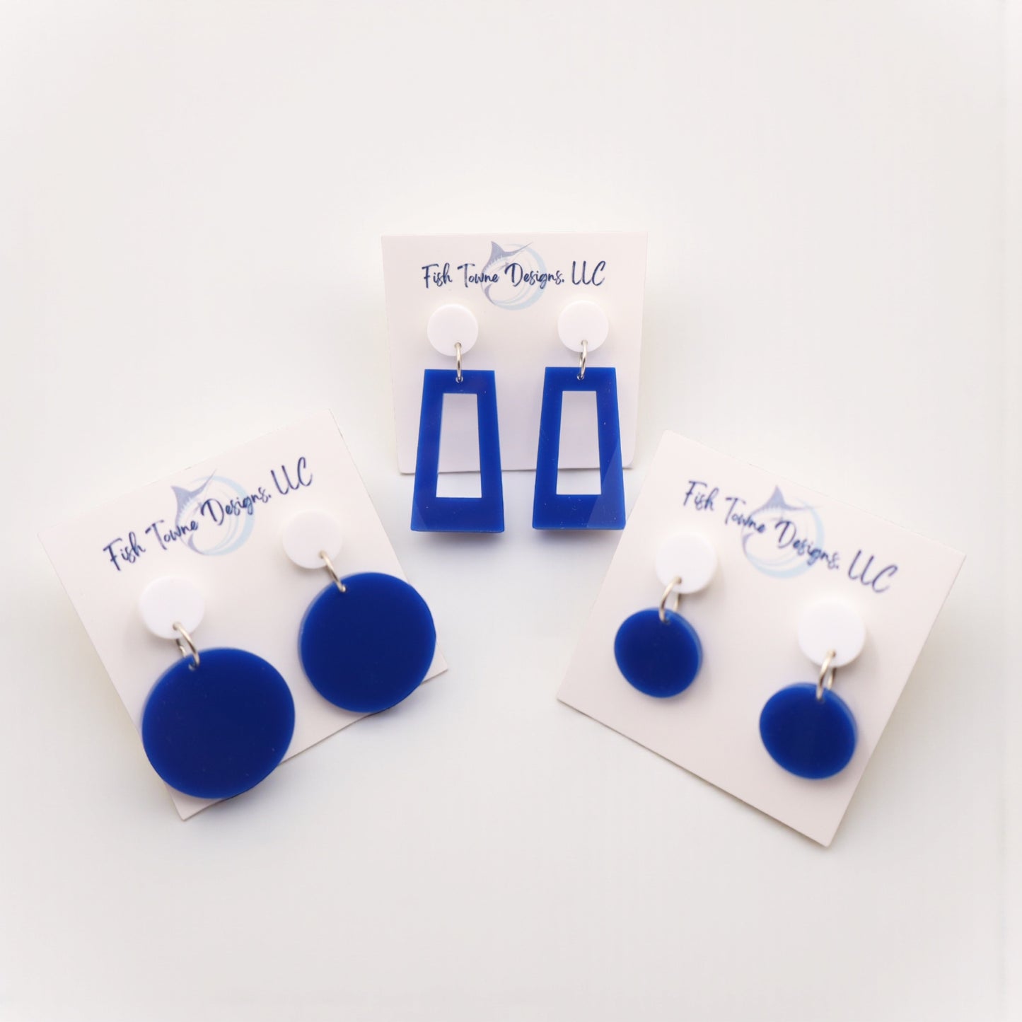 Blue and White Acrylic Game Day Earrings